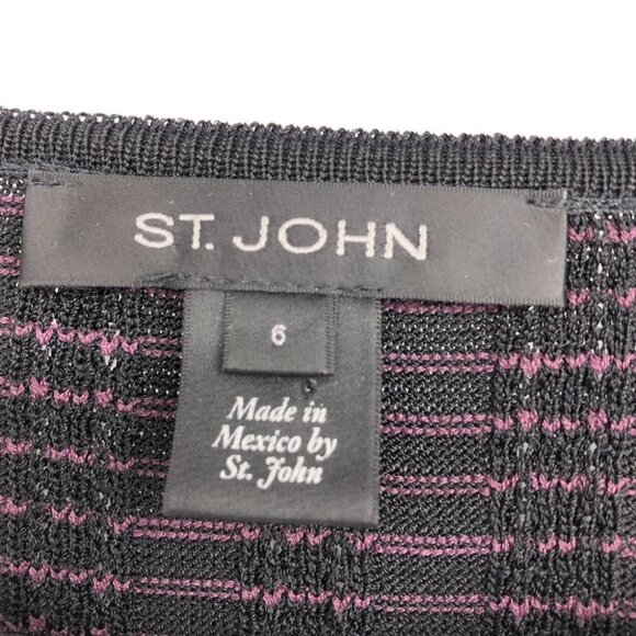 St. John Collection Black & Engineered Ombré Rib Short Sleeve Shift Dress size 6 - Picture 3 of 16